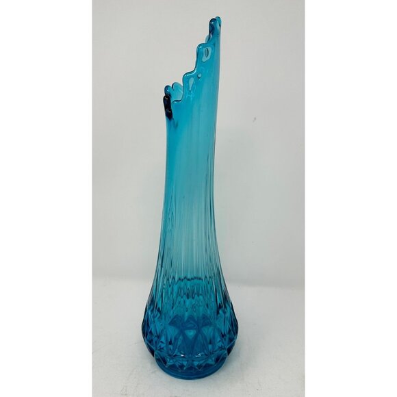 L.E. SMITH NESTING TRIANGLE 14.5" Swung Vase #1153 PEACOCK BLUE Fayette Glass - Picture 2 of 11